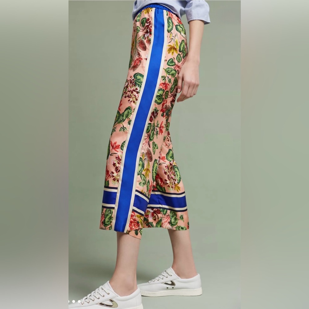Anthropologie elevenses NWT Silk Floral Crop Wide-Leg Pant Boho Coachella Med